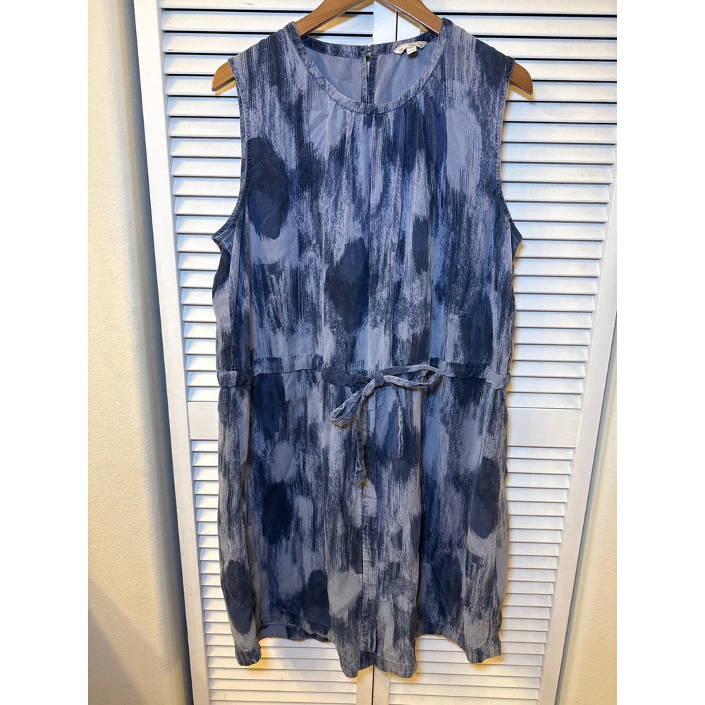 Gap Womens XL Blue Abstract Ikat Print Sleeveless Drawstring Waist Shift Dress